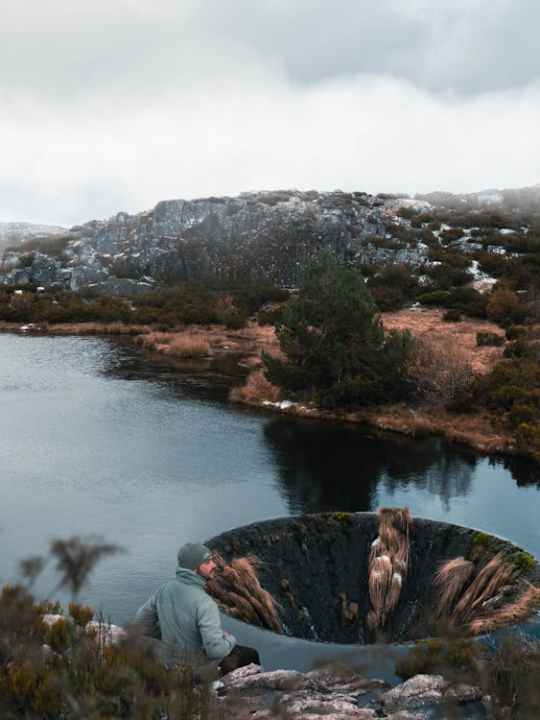 a body of water with a mountain in the background